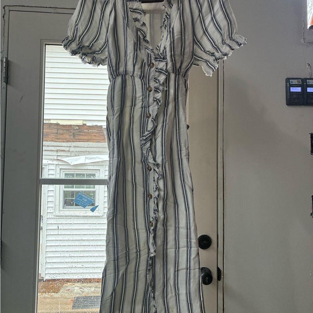 Pilcro Black and White Striped Long Sleeve Dress